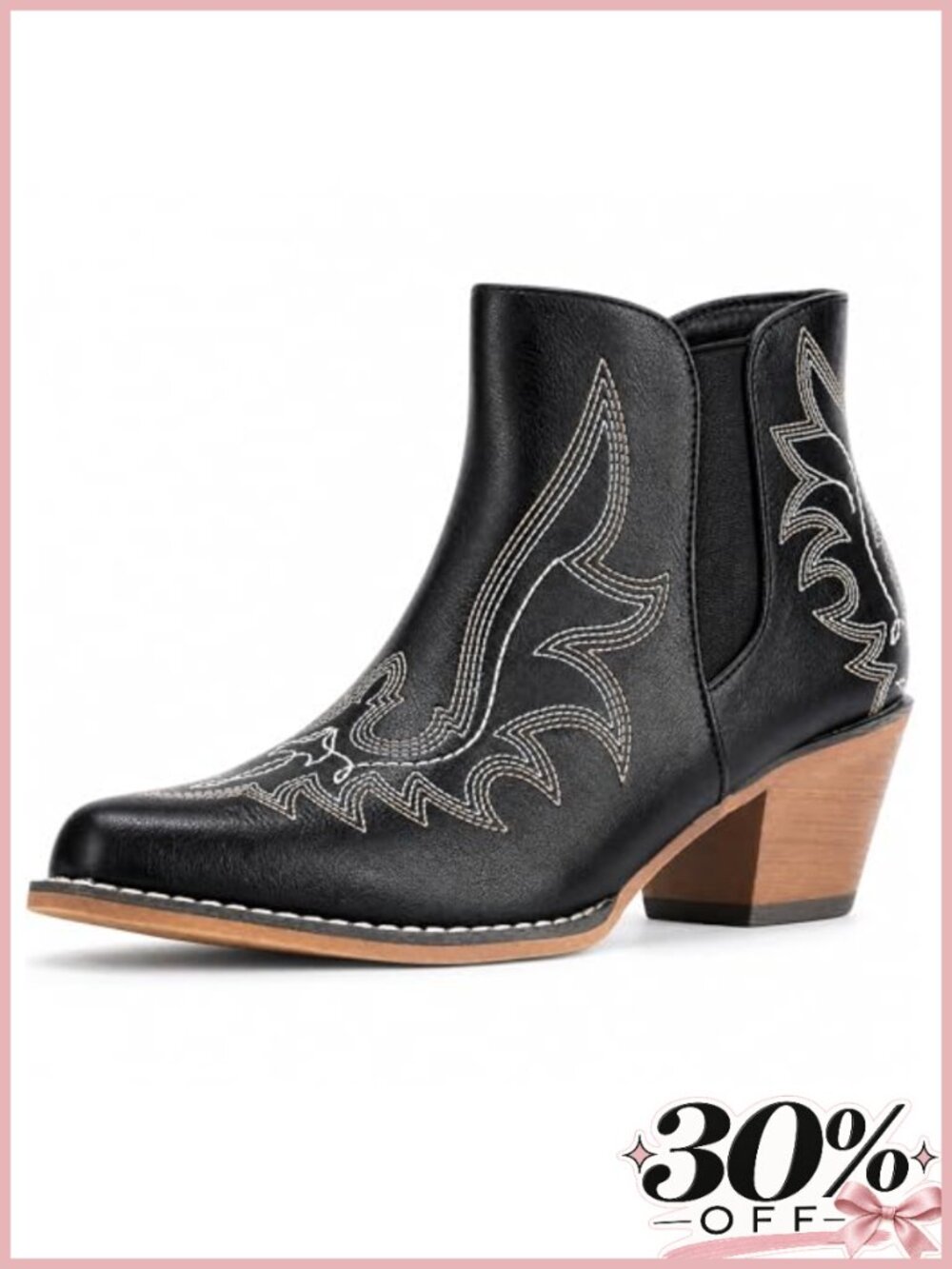 WOKOOT Women's Ankle Cowboy Boots Faux Leather Western Booties Snip Toe Block